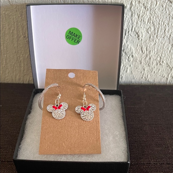 925 Sterling Silver Jewelry - #0700**925 Sterling Silver-and Red Mini Mouse Earrings/ Hoops CZ Crystal Set.